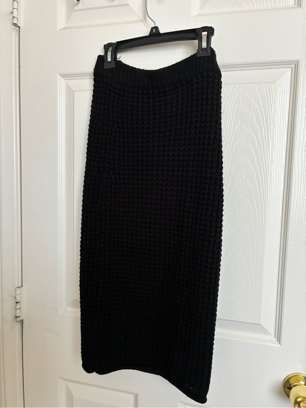 POL Black Waffle Knit Midi Skirt